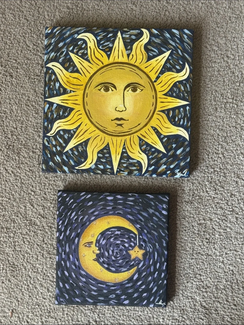 Sun & Moon Canvas Hand Painted Set!